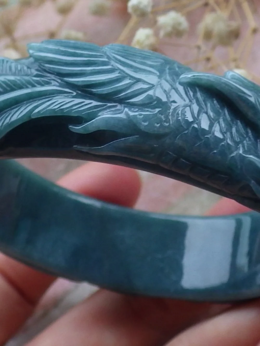 58mm Certified Hand Carved Natural A JADE Jadeite Phoenix Circle Bangle Bracelet